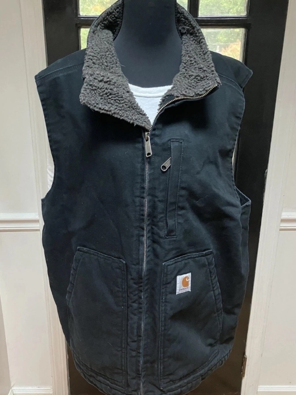 Carhartt Black Duck Work Vest with Gray Sherpa Lining Black Latge